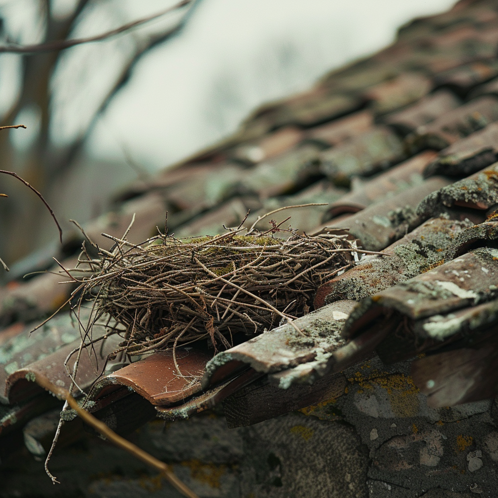 Bird nest on a roof
