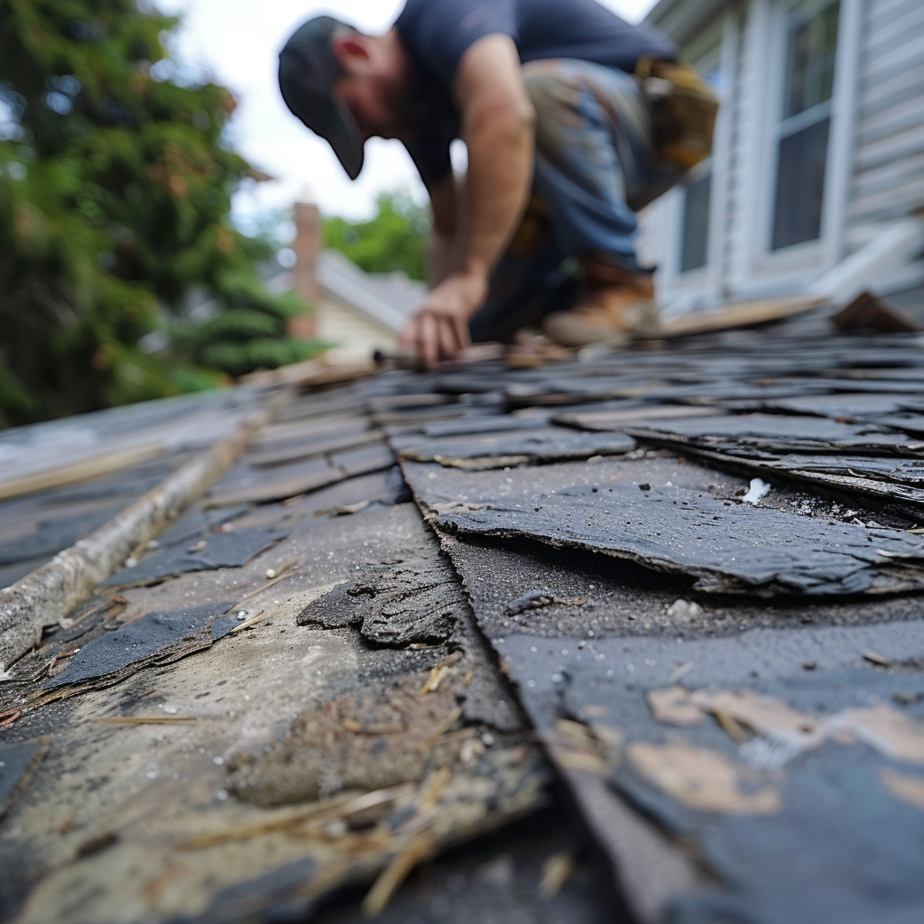 Shingle roof being repaired
